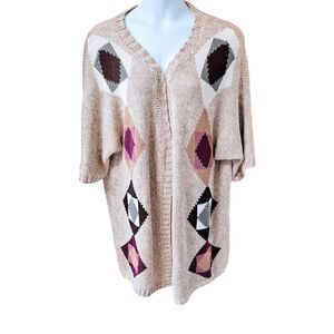 Angel Ribbons Plus Size Multi- Color Diamond shape Open Cardigan NEW 16/18 PLUS